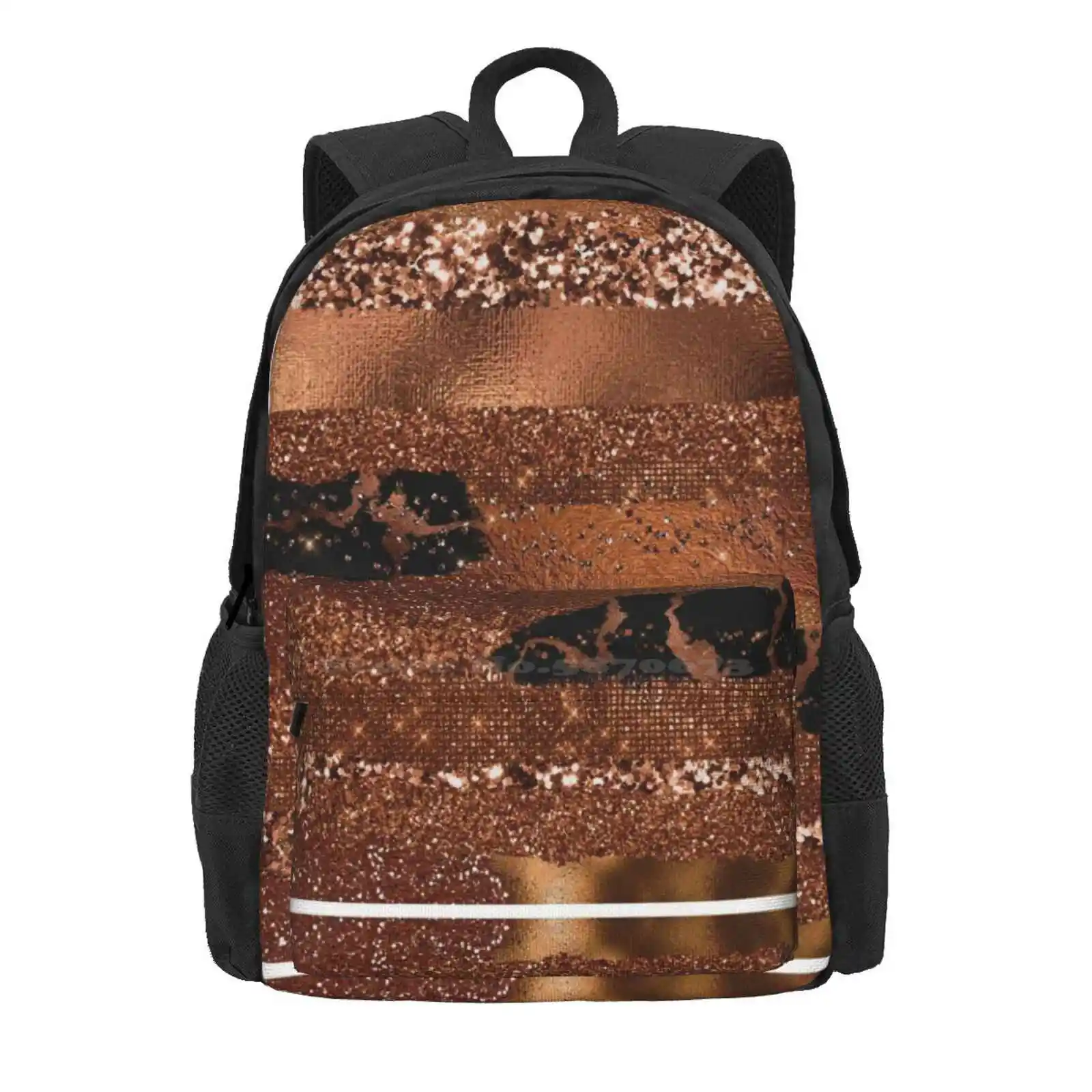 Dark Faux Copper Glamour Hot Sale Schoolbag Backpack Fashion Bags Stripes Metal Color Hand Drawn Trend Texture Girly Paintbrush