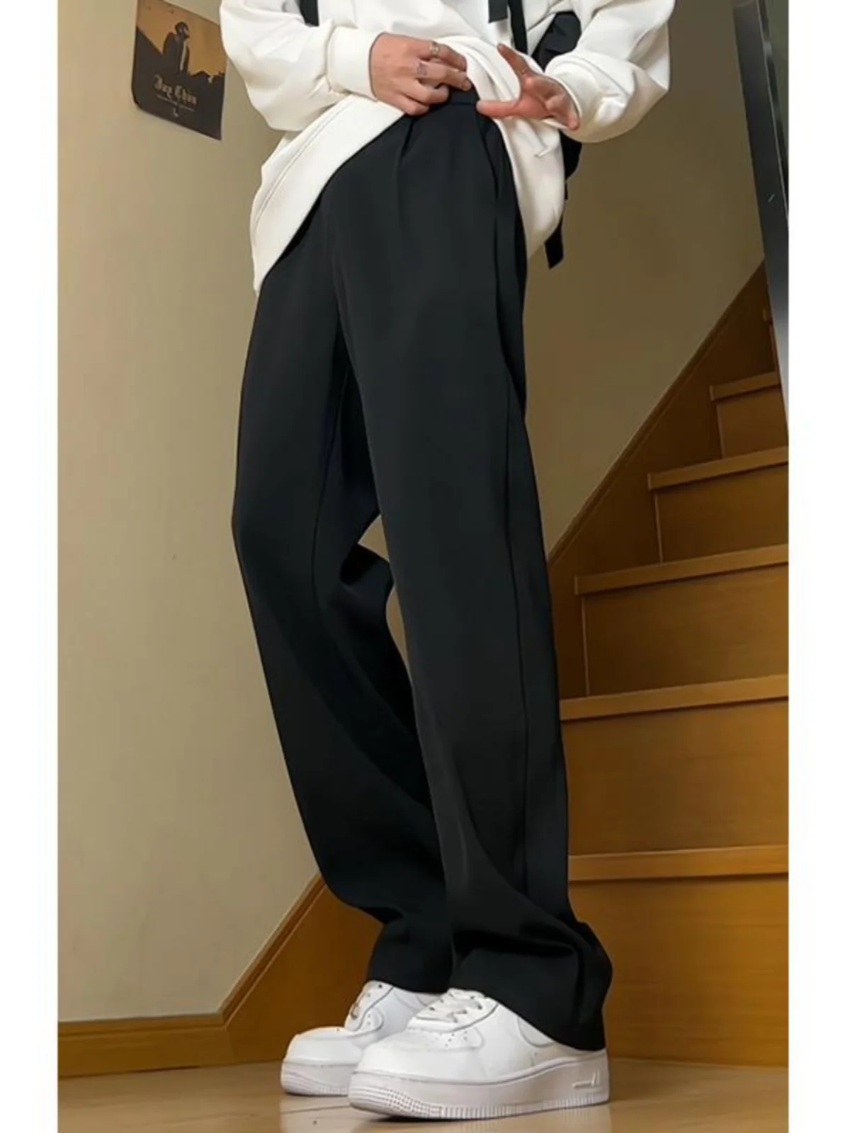 

Мужские брюки American Sle с высокой талией, прямые, эластичные, весенние, повседневные, удлиненные, прямые, с легким расклешением