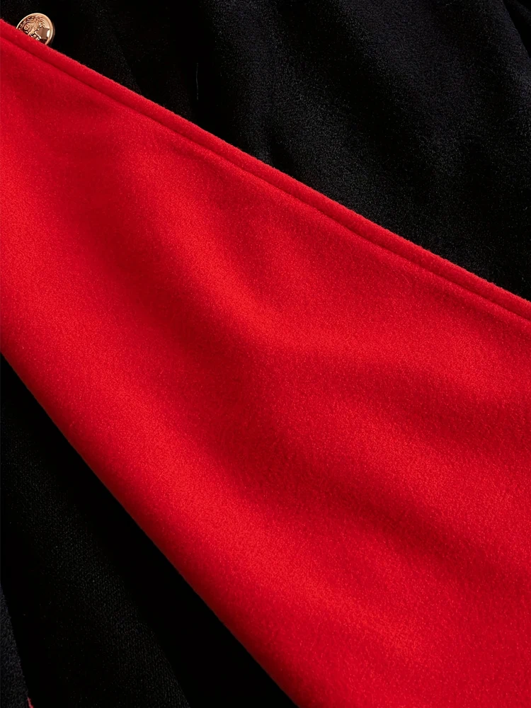 حجم كبير معطف الصوف الصلبة الأنيق ملابس خارجية الخريف الشتاء لونين الذهب الدافئ مزدوجة الصدر الملابس النسائية ضئيلة ألف خط تنحنح