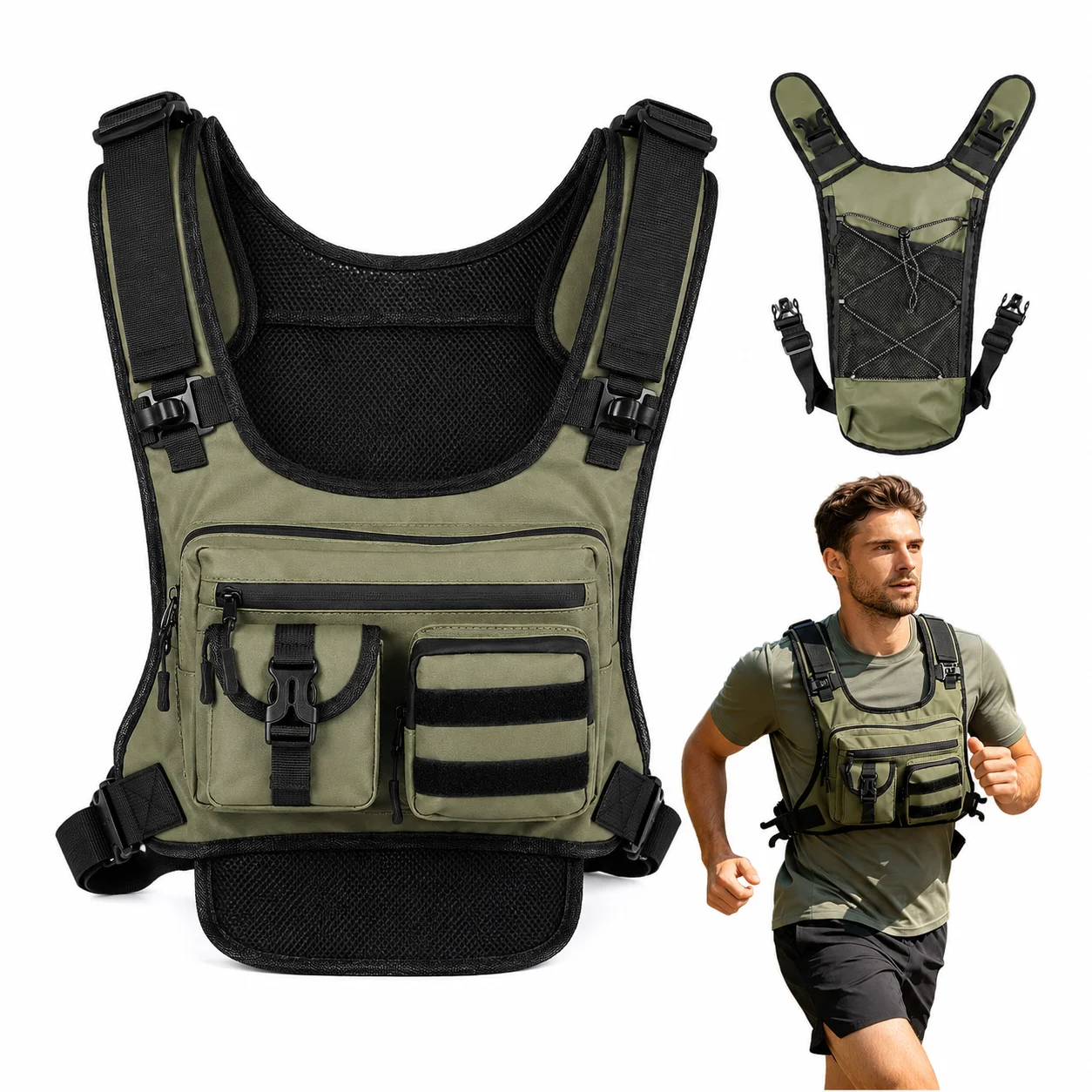 Multi Pocket Tactical Chest Rig Bag Lightweight Sports Vest Easy Access Storage Pack for Running Cycling Hiking and Outdoor Use