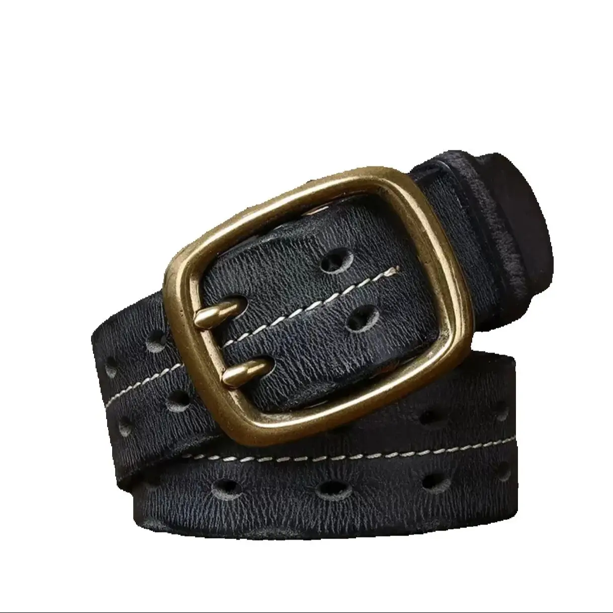 

3.8cm new high-end retro trend patina double-needle buckle belt for men luxurious genuine leather pure cowhide Korean version