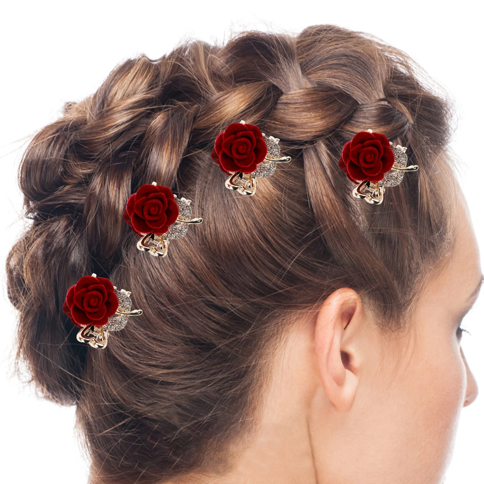 

2pcs Hair Clips Small Rose Flower Shark Claw Clips for Women Teens Rhinestone Hair Accessories Suitable Hairstyles