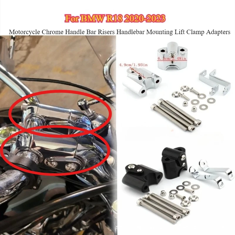 

Motorcycle Chrome Handle Bar Risers Handlebar Mounting Lift Clamp Adapters Aluminum For BMW R18 2020-2023