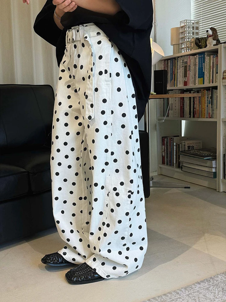 FANAN Elegant Print Contrast Color Pants For Women High Waist Straight Denim Trousers Office Lady Clothing 2026 Spring New