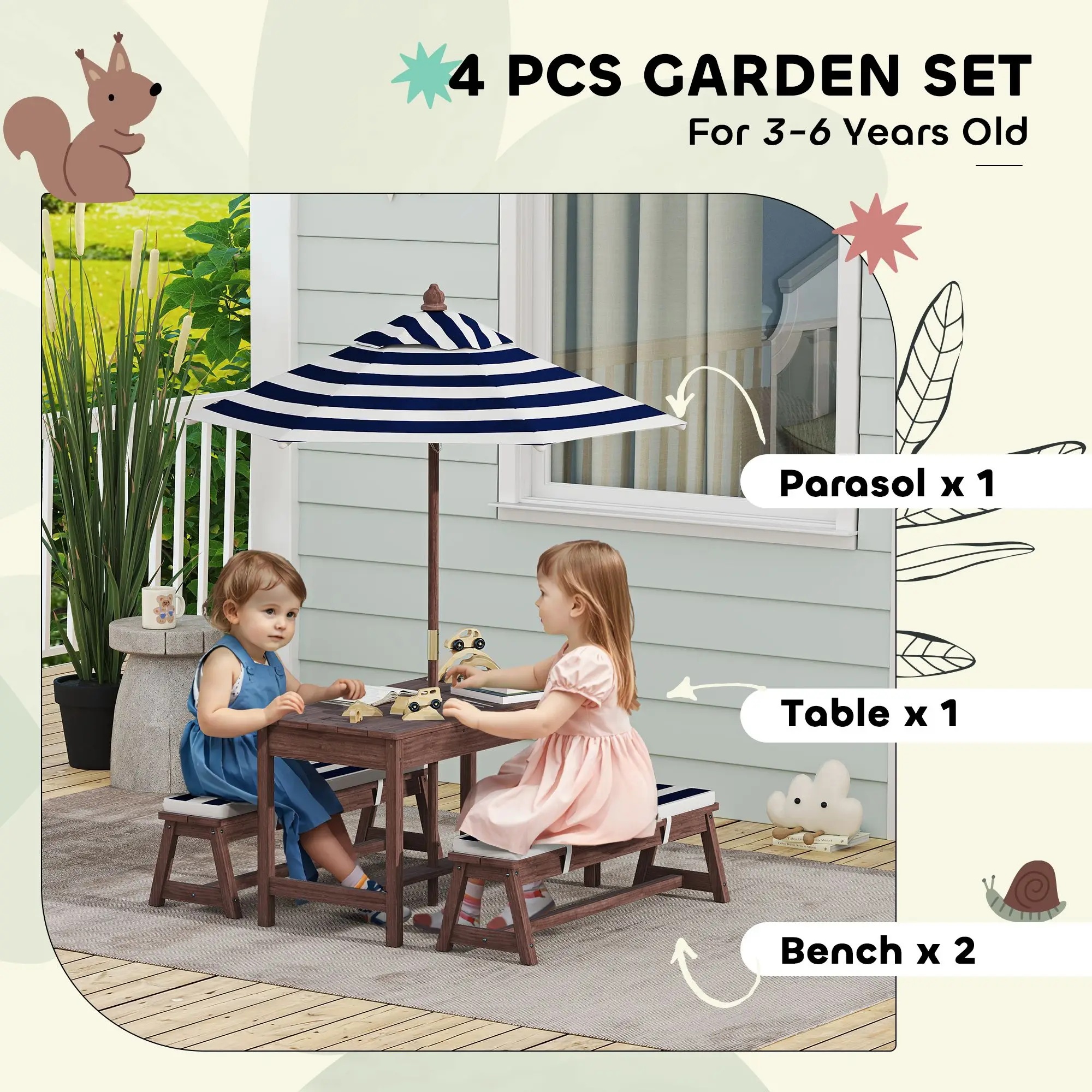 Outdoor Wooden Kids Picnic Tab - Kids Outdoor Bench With Umbrella 评论和价格