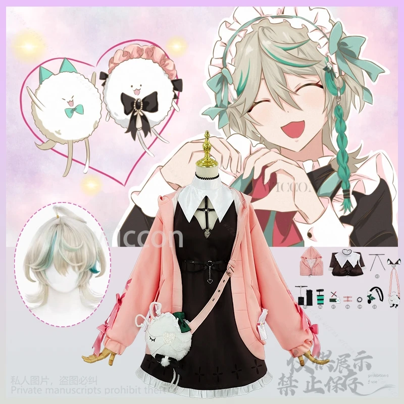 Anime Vtuber Holo Live Aza Airi Cos Costume Abito carino Lolita Cappotto con borsa Parrucche Ragazze Donna Festa di Halloween Personalizzato