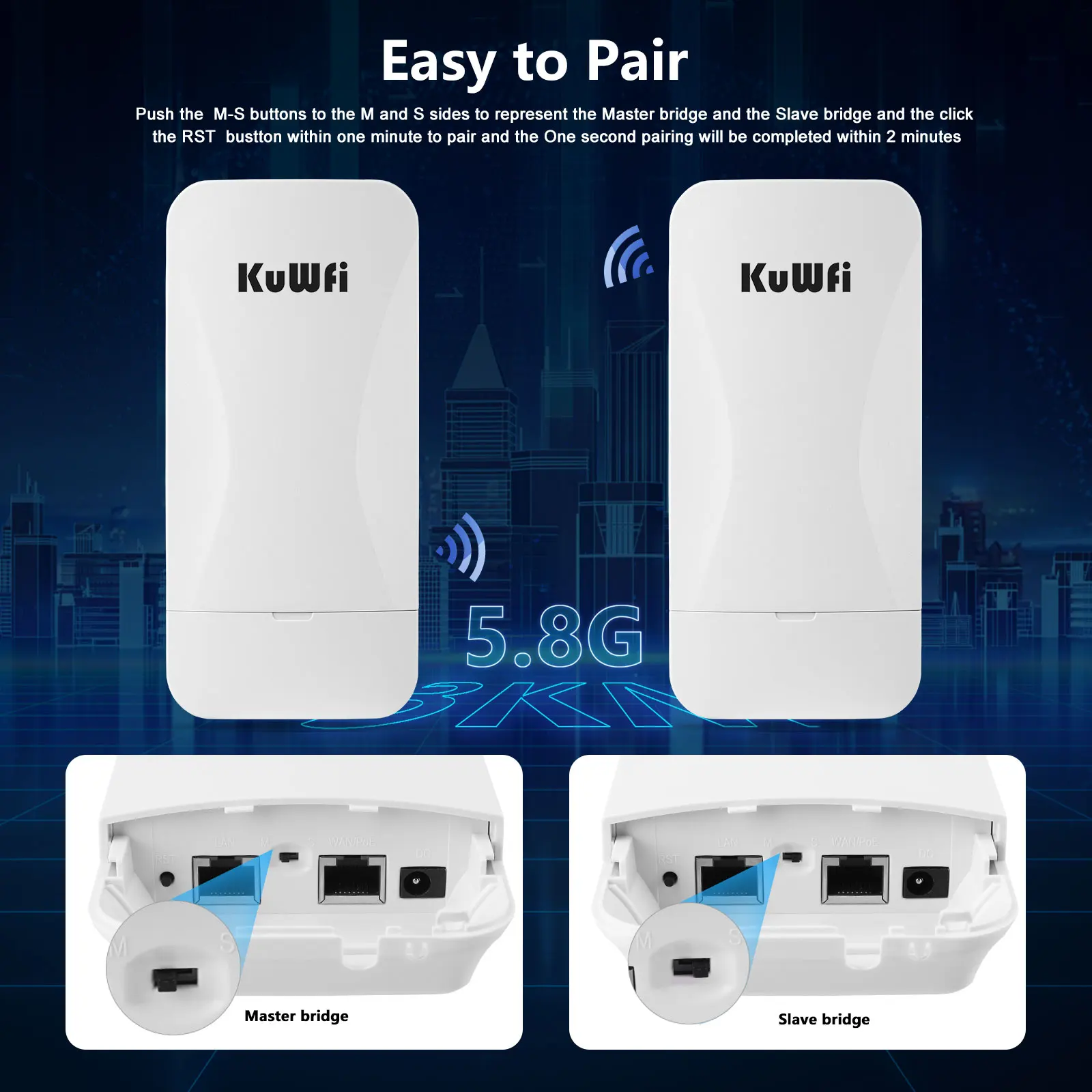 KuWFi 2KM Long Range Outdoor CPE 900Mbps 5GHz Wireless Repeater Extender Access Point AP WiFi Bridge Wifi Coverage for Camera