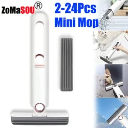 2-24Pcs Mini Mop Folding Mini Mop Powerful Squeeze with Self-squeezing Kitchen Floor Washing Desk Window Car Toilet Clean Tools