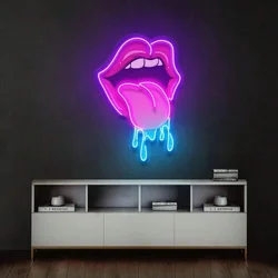 Playful Dripping Mouth Neon Sign LED Dimmable USB Neon Light for KTV Bar Art Home Wall Decor Nightclub Party Men Cave Decor