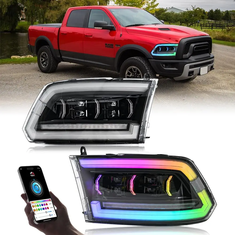 

1 комплект светодиодных фар в сборе для Dodge RAM 1500 2500 3500 2009-2018 гг., последовательные указатели поворота и анимация запуска, передние фары