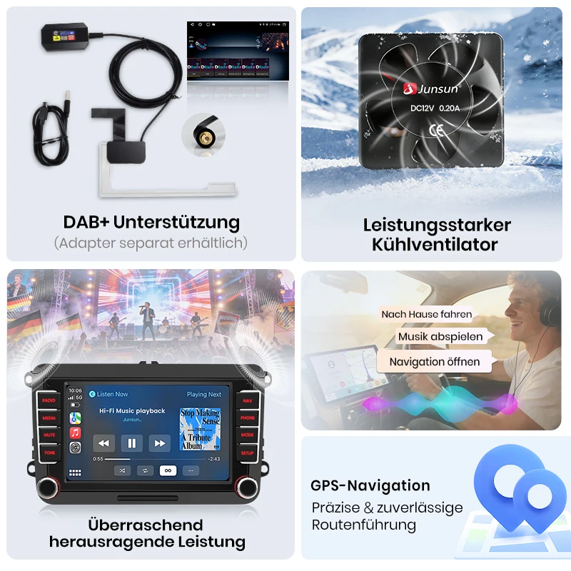 Radio para coche Junsun de 7" y 9" con Android para VW Volkswagen Skoda Octavia Golf 5 6 Touran Passat B6 Polo Jetta, inalámbrico para Apple CarPlay, pantalla IPS, reproductor de vídeo multimedia estéreo, sistemas inteligentes para automóvil, 2 Din, autorradio, unidad principal, Bluetooth, GPS, RDS 4
