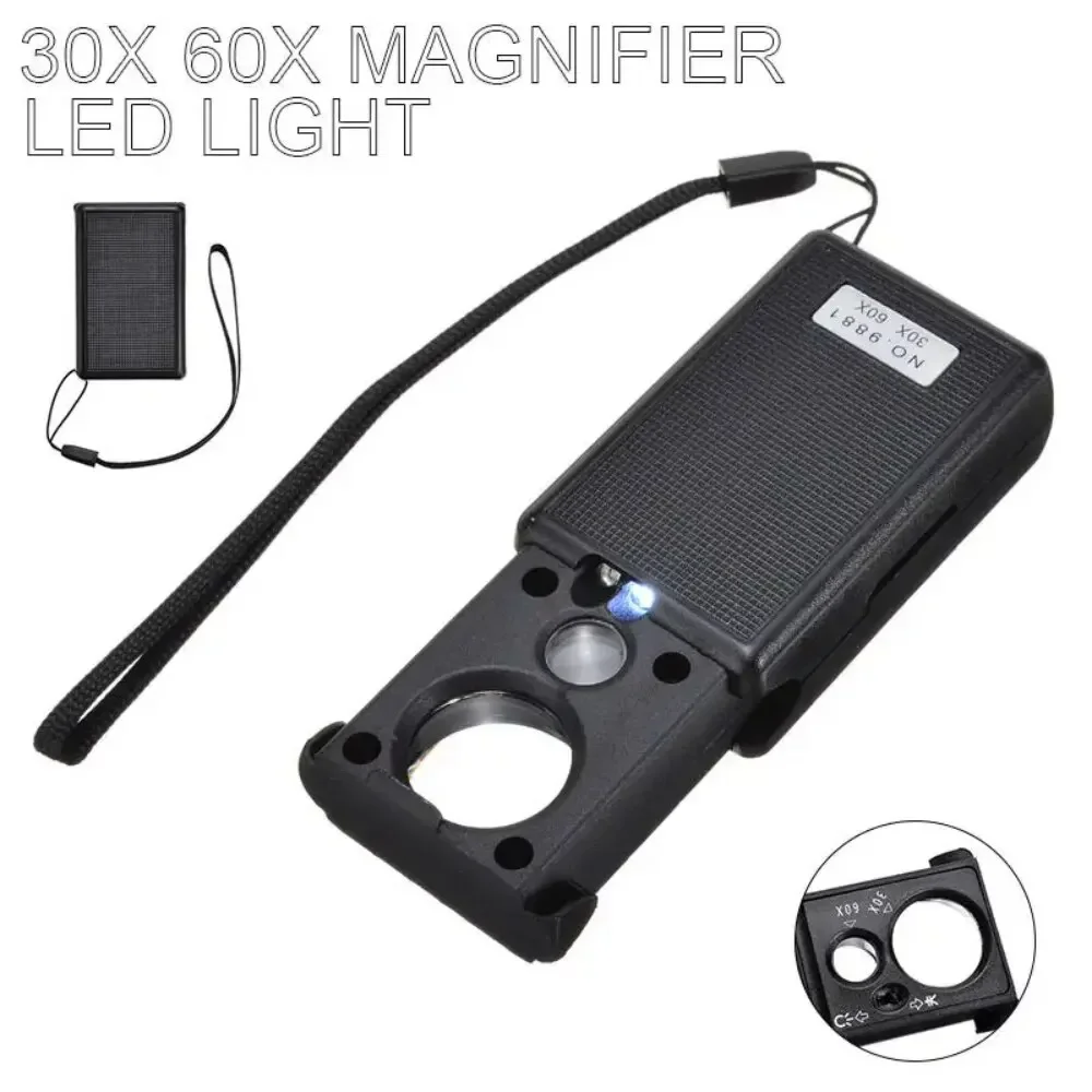 Portable Handheld Magnifying Glass 30X 60X With UV Light And 12 LED For Jewelry Watch Repair Currency Inspection Reading