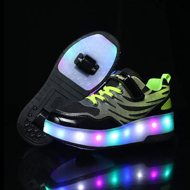 LED Children Two Wheels Shoes Fashion Breathable Kids Roller Skates USB Charging Boys & Girls & Adults Sneakers Sport Size 27-42