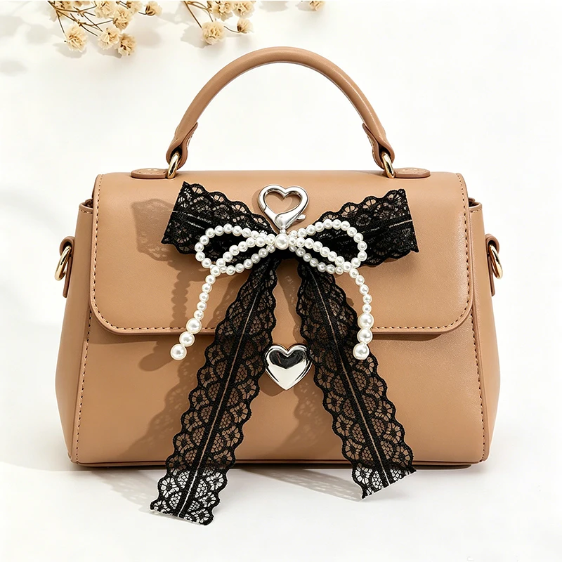 Imitation Pearls Lace Bowknot Keychain Sweet Beaded Pendant Keyring for Women Handbag Key Chain Exquisite Ornament