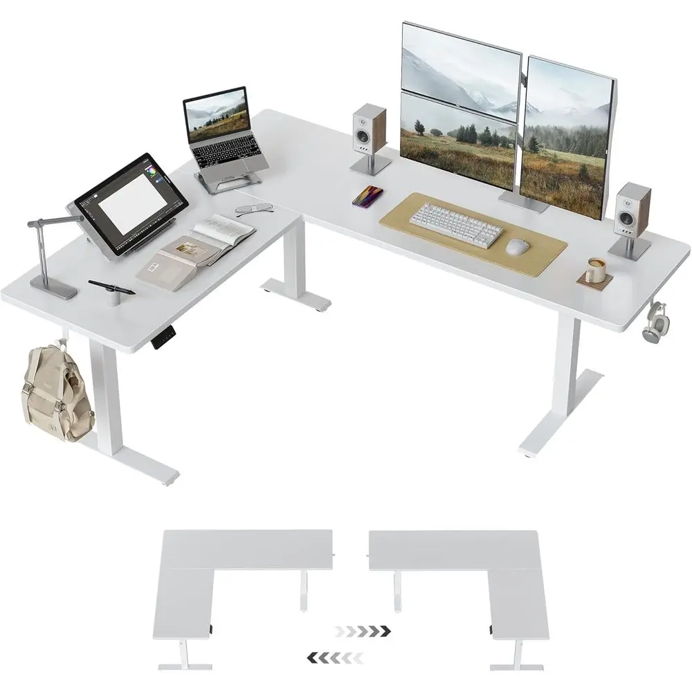

75 * 63" L Shaped Standing Desk, Reversible Standing Desk, Suitable or Home Oice, White