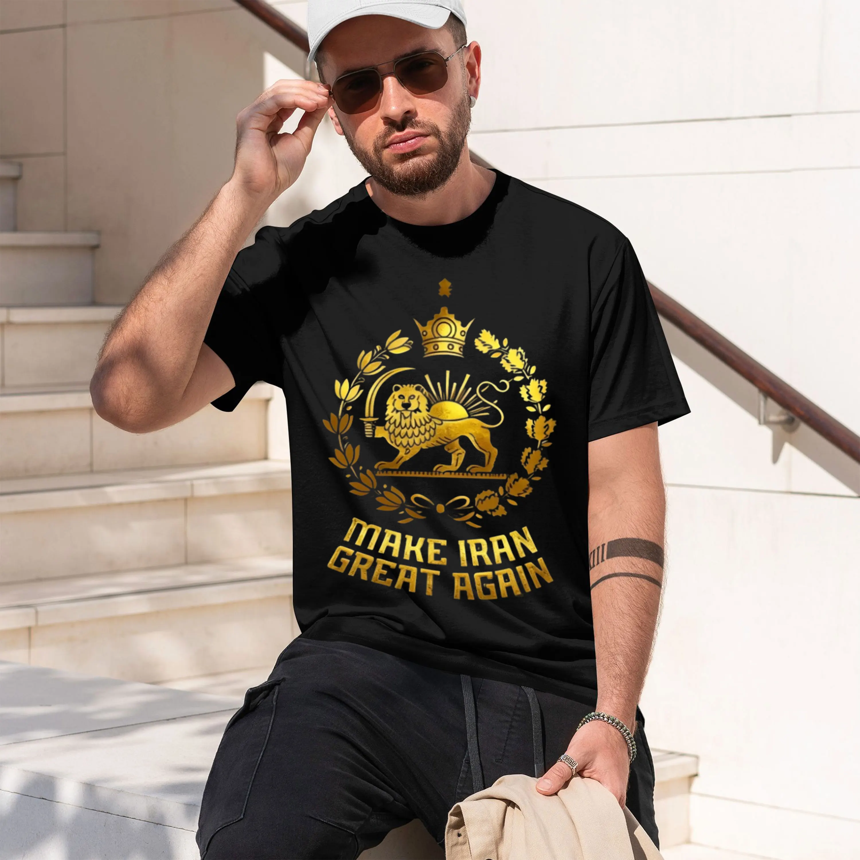 2026 New Model Men’s Short-sleeve Lion and Sun Iran Sweatshirt Persian Flag Graphic Tops Iranian Heritage Gift Patic Persian App