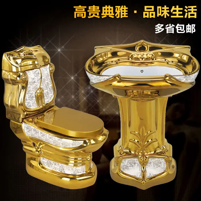 

European style toilet, gilded, local luxury, gold retro toilet, golden relief, colored toilet, bathroom, quiet, large caliber