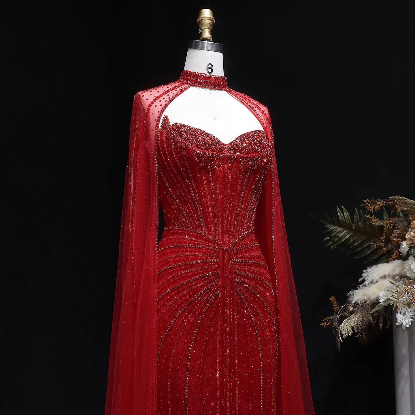Sharon Said Luxuriöses Weinrotes Abendkleid mit Cape-Ärmeln, Lang, Rosa, für Damen, Hochzeit, Party, Ballkleider, Arabisch, SS156, Maßanfertigung – Detail 24