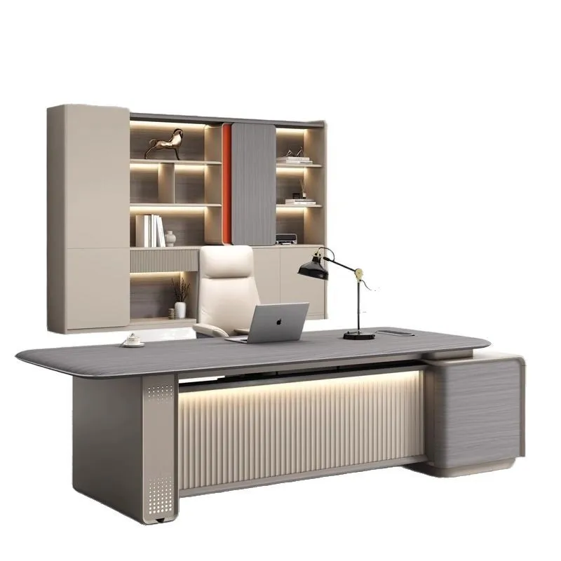 

office table and chair combination, simple modern light luxury, senior sense of leadership , chairperson of the president's desk