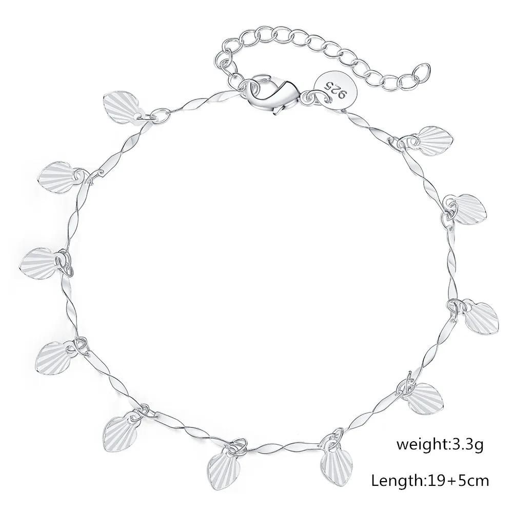 Promotion 925 Sterling Silver Pretty Nice Leaf Chain Bracelet Fashion Charm Anklet Wedding Cute Women Lady Party Gift