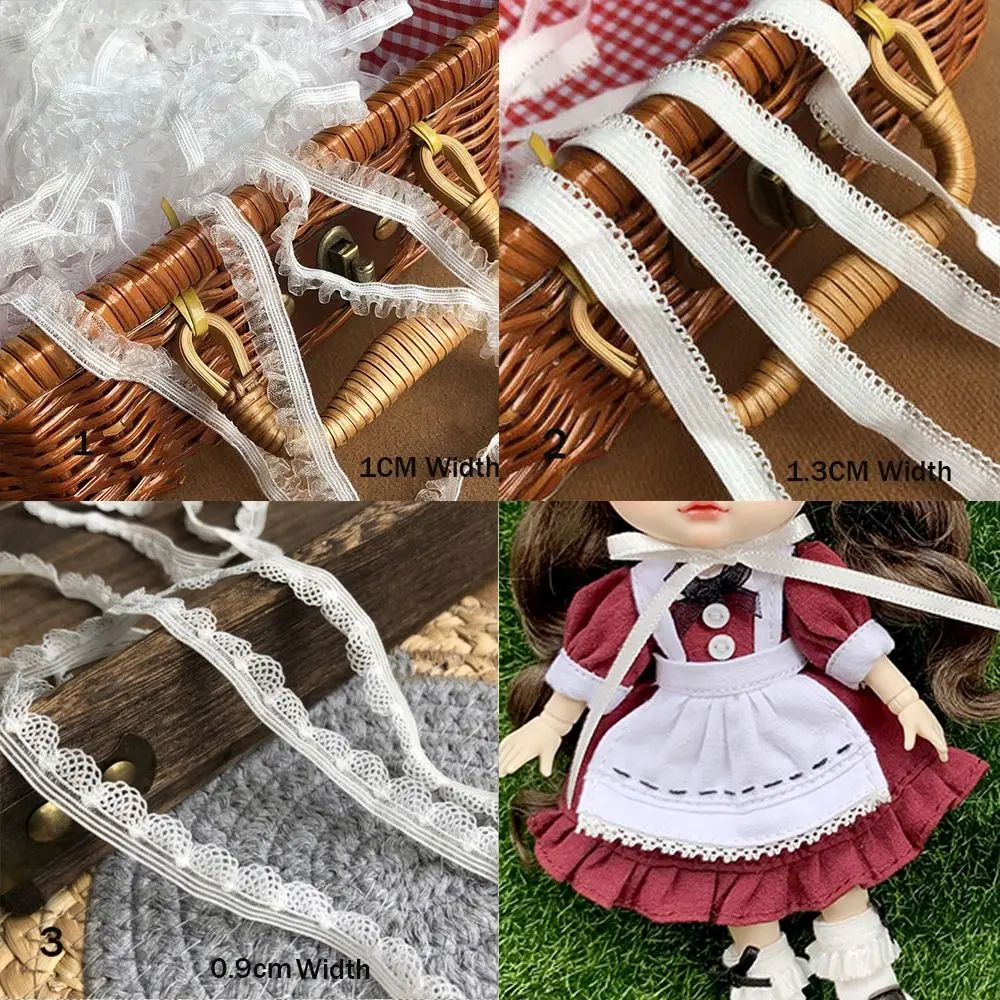 White Sequence Lace Fabric Pleated Trim Elastic Lace Ribbon Toy Dolls Clothing Shorts Collar Dress Trim DIY Dolls Accessories