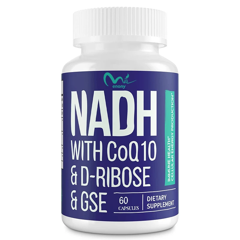 NADH 50mg+CoQ10 200mg+D-ribose 150mg suplemento, sistema NAD+immunológico, energía celular, 60 cápsulas vegetarianas
