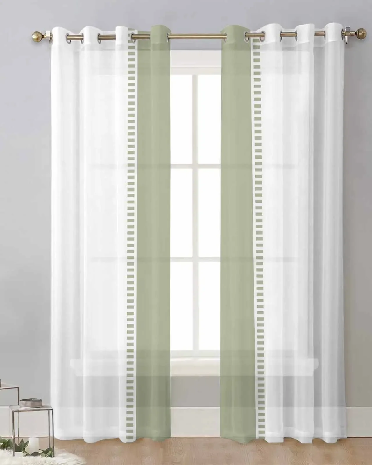 Transparente Vorhänge mit salbeigrünen Streifen und Textur für Schlafzimmer, Wohnzimmer, Dekoration, Fenstervorhang, Küche, Tüll-Voile-Organza-Vorhänge