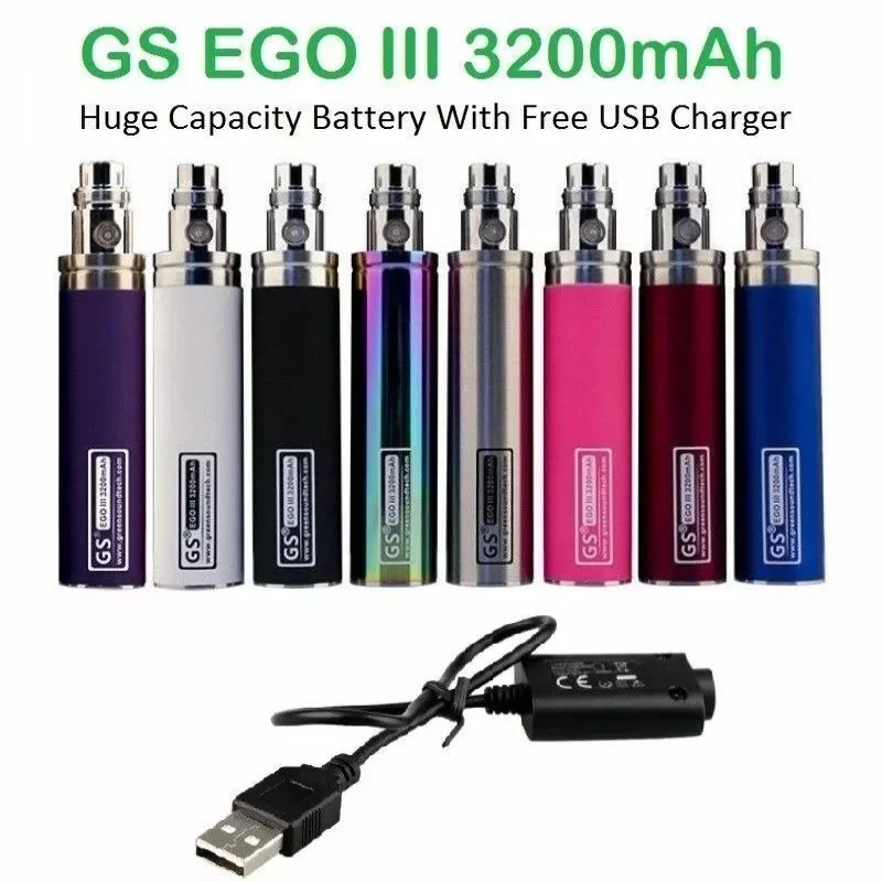 

10pcs GS Ego 3200mah Vape Pen Rechargeable Battery 510 Thread Vaporizer Pen 3200mah Capacity E Cigarettes Vaper 100% Original