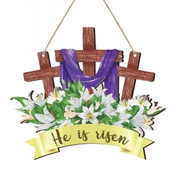 Door Sign Religious Easter Cross Decor Hanging He Is Risen Easter Decorations Wooden Jesus Hanger Home Front Door Porch