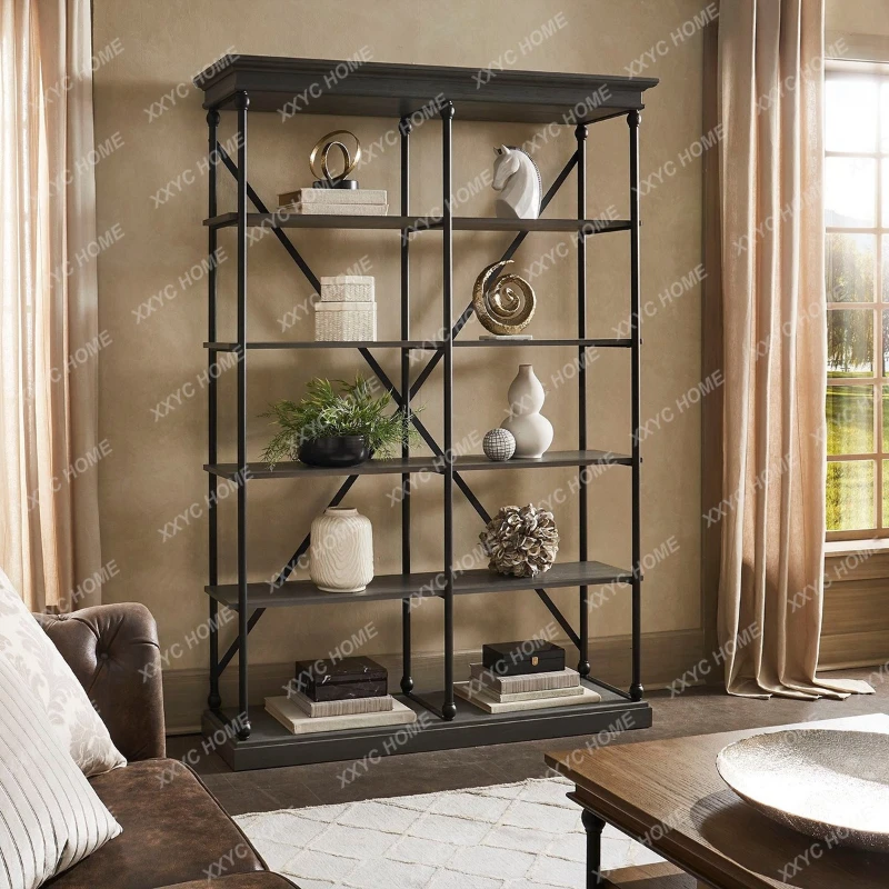 ML  country retro iron bookcase creative landing industrial style display rack shelf shelf solid wood bookshelves