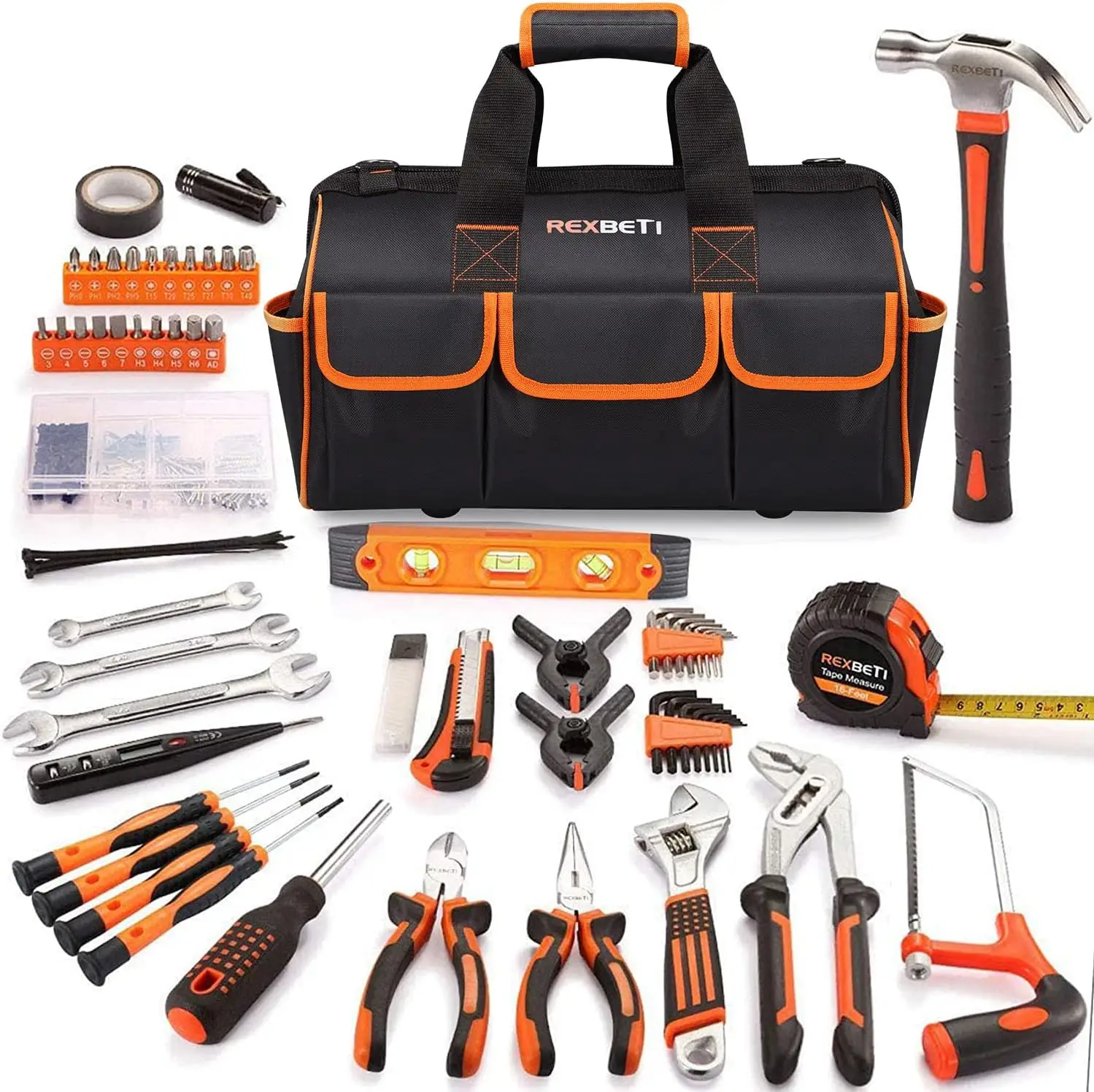 

219-Piece Premium Tool Kit with 16 inch , Steel Home Repairing Tool Set, Large Mouth Opening Tool Bag with 19 Pockets