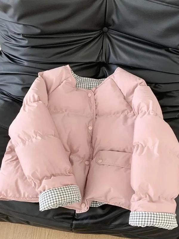

Korean Style Thickened Pink Cotton Jacket Women's Winter New Fashion Warm Outerwear Loose Fit Long Sleeve Single Button Closure