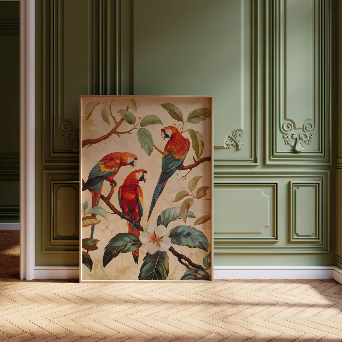 Vintage Parrot Print Botanical - Vintage Fashion Wall Art review and price