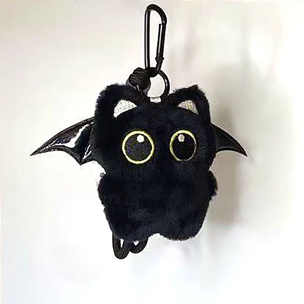Ghost Wing Black Cat Pendant With Big Eyes Punk Goth Keychain For Bag Backpack Purse Gothic Lolita Aesthetic School Supplies