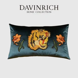 DAVINRICH Luxury Velvet Cushion Cover GG Retro Style Tiger Cat Animals Applique Embroidered Pillow Cases 45x45cm Ready Shipping