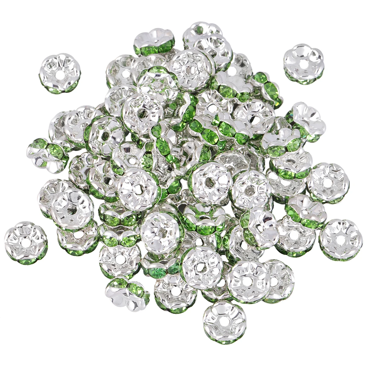 TUMBEELLUWA 8mm Silver Color Rhinestone Wave Edge Rondelle Loose Spacer Beads For Jewelry Making Necklace Bracelet Accessories