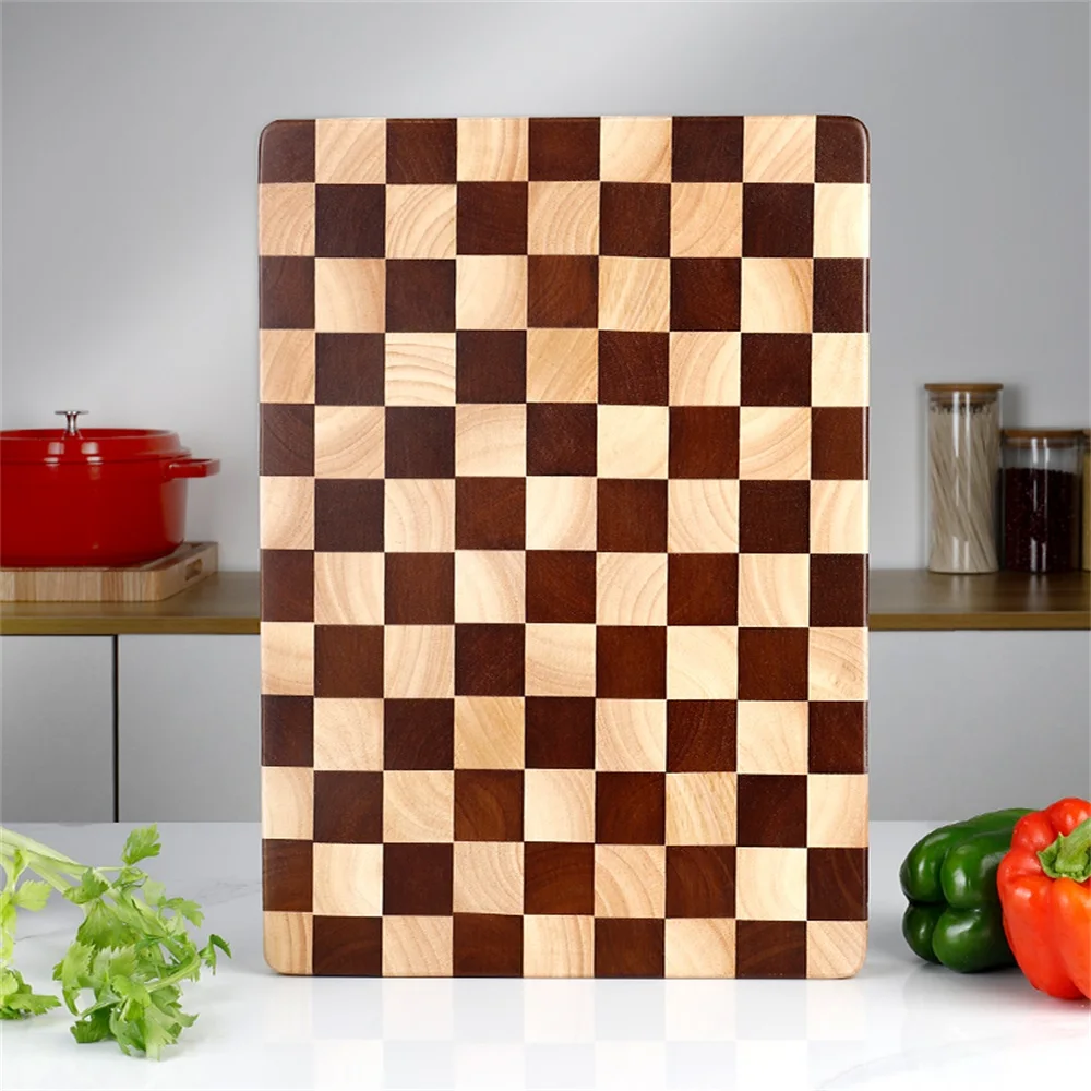 TJ POP Rubber Wood Chopping Board Chessboard Pattern Cutting Board Non Slip Wooden Chopping Block Eco-friendly Kitchen Gadgets