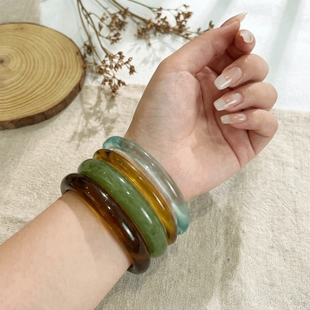 4 pcs/set Minimalist Resin Bracelet Set Vintage Light Luxury Stackable Bangle Wide Thin Transparent Layering Jewelry