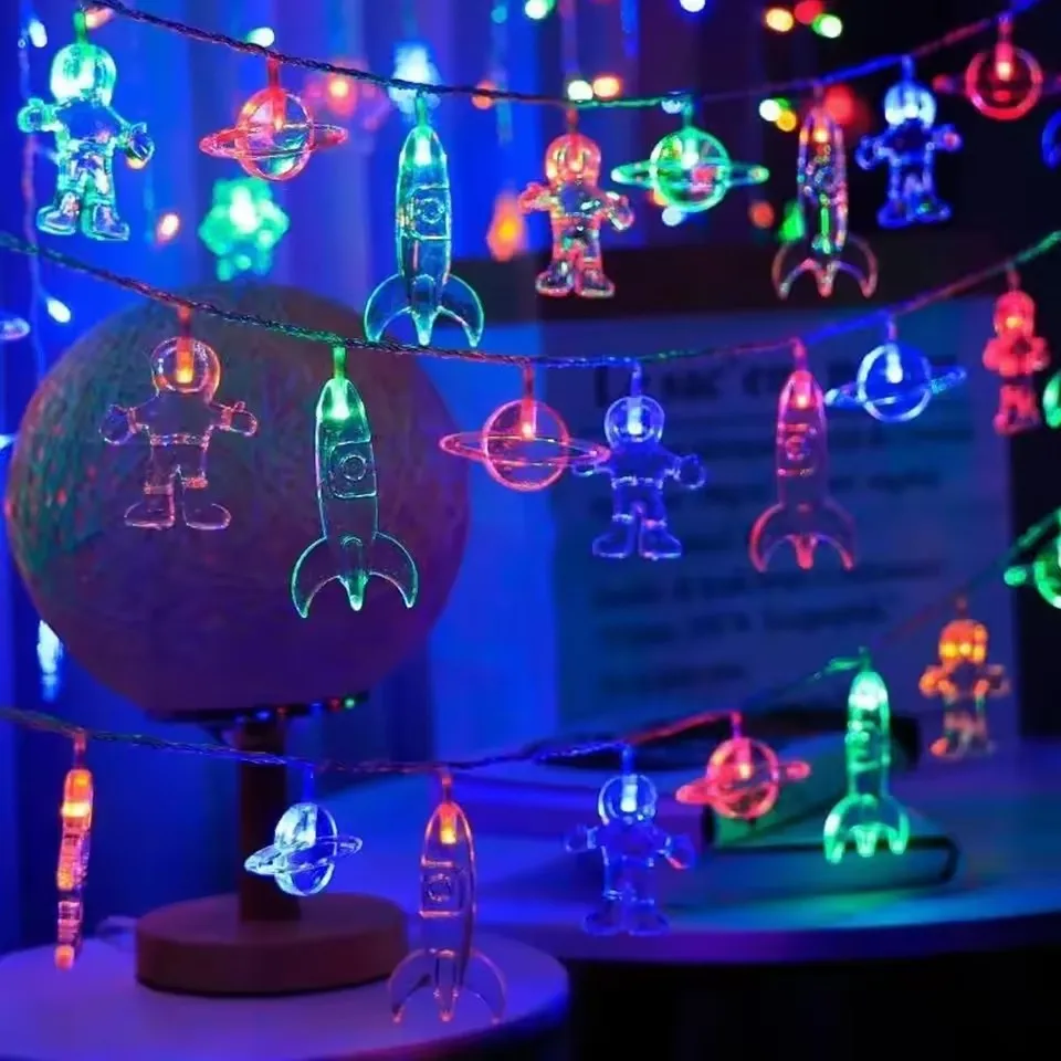 

10 Led 1.5m Astronaut And Rocket Ship String Light Galaxy Light For Decorating Children Rooms Fairy Tale Birthday Parties