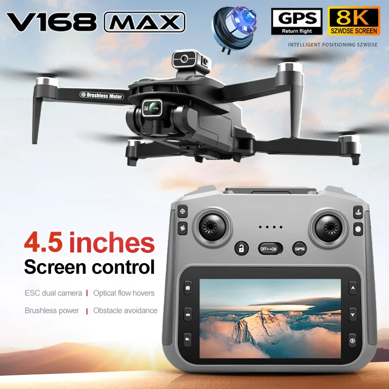 V168 MAX GPS الطائرة بدون طيار المهنية 8K كاميرا الجوية FPV فرش تجنب العوائق مع شاشة كبيرة التحكم عن بعد طائرات بدون طيار قابلة للطي