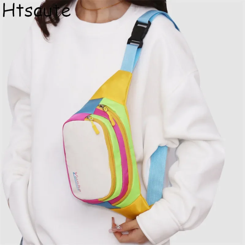 

Shoulder Bag for Men Women Fashion Colorful Patchwork Bum Bag Oxford Packs Solid Chest Bag Zipper Fanny Pack for Travel Workout
