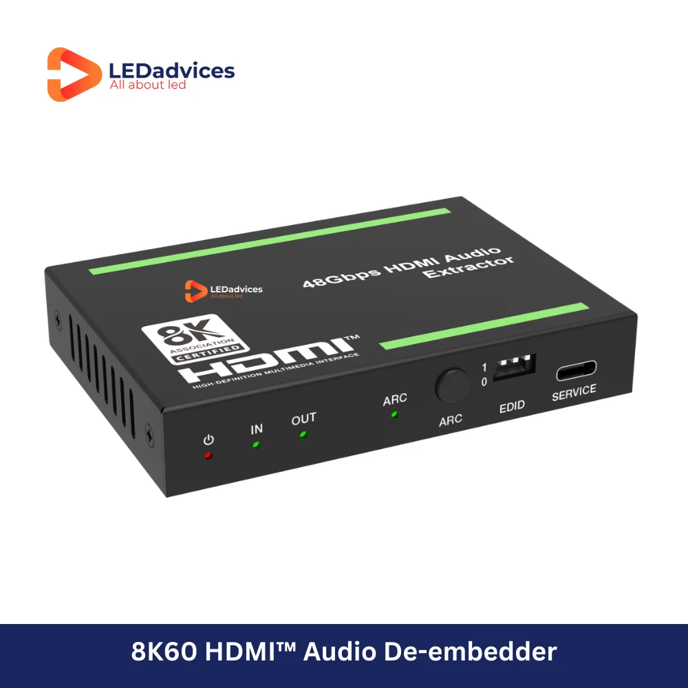 8K60 HDMI Audio De-embedder with ARC Support, 48Gbps HDMI 2.1, Dolby Atmos & DTS:X Audio Extraction, HDR10+ Pass-Through