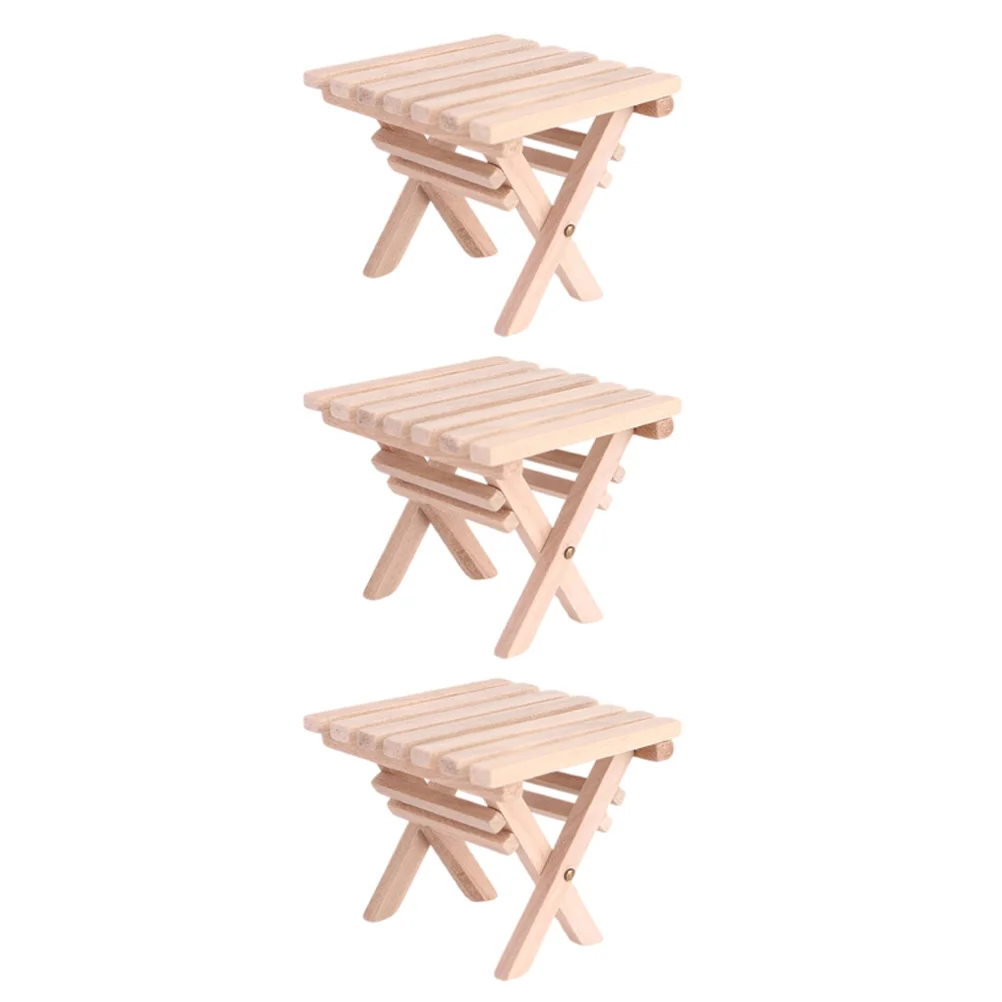 3 PCS Shiwan Folding Table Wooden Miniature up Delicate Adornment Model House Adornments