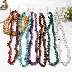 5-8MM Irregular Chip Stone Gravel Necklace Fashion Malachite Turquoises Tiger Eye Crystal Chain Choker Halloween Christmas Gift