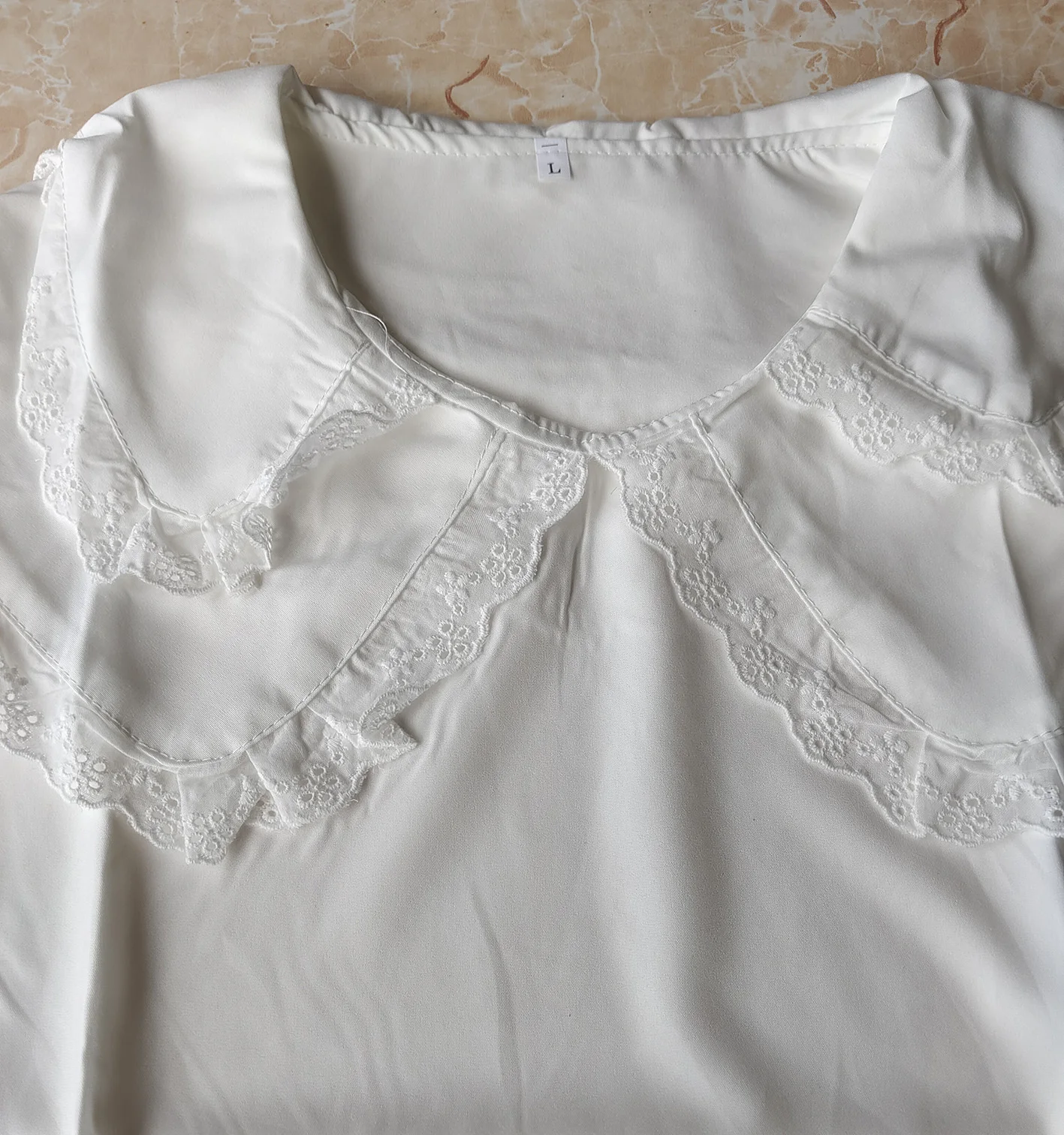 Lace Peter Pan Collar Shirt Spring  Summer White Summer Top Blouse Women Blusas Ropa De Mujer