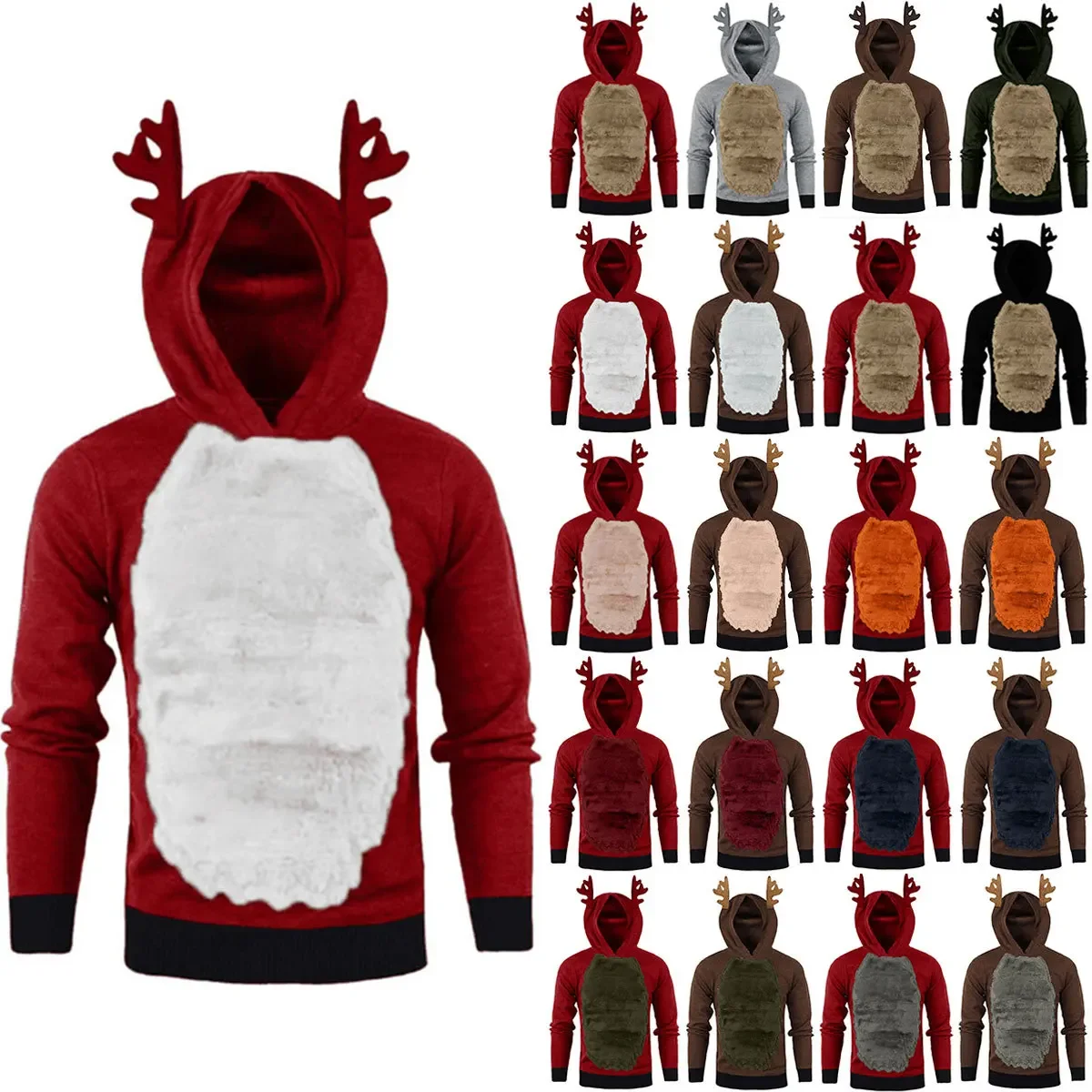 Unisex Christmas Hoodies Sweater Men Women Cute Christmas Elk Cosplay Sweaters Leisure Ugly Christmas Reindeer Sweater Pullovers