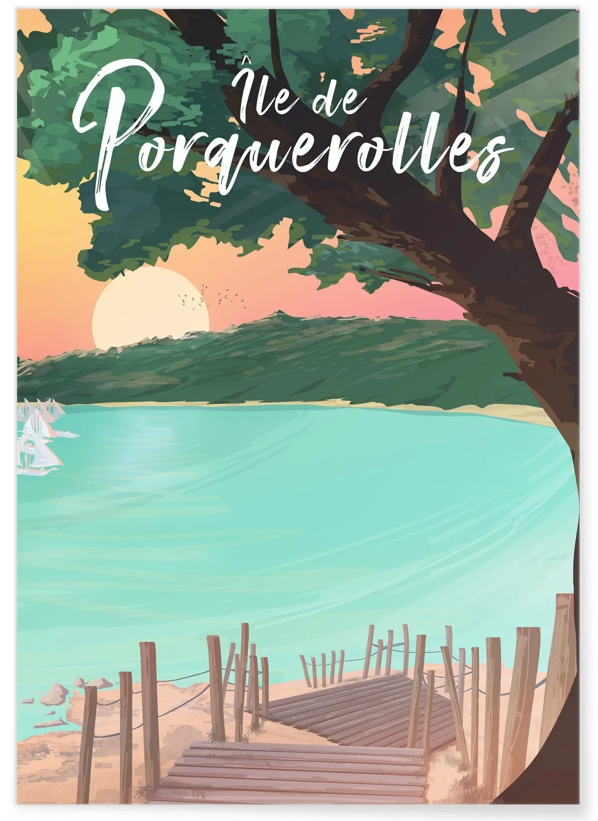 

PORQUEROLLES Vintage Retro Travel & Railways Print Art Canvas Poster For Living Room Decoration Home Wall Picture