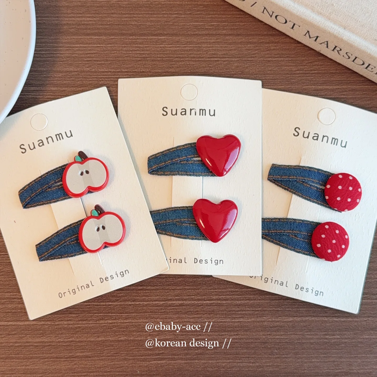 Hair Clip Girls Denim Fringe Rust Resistant BB Clip Red Heart Side Bangs Hair Accessory Lightweight Non Slip Daily Party Travel