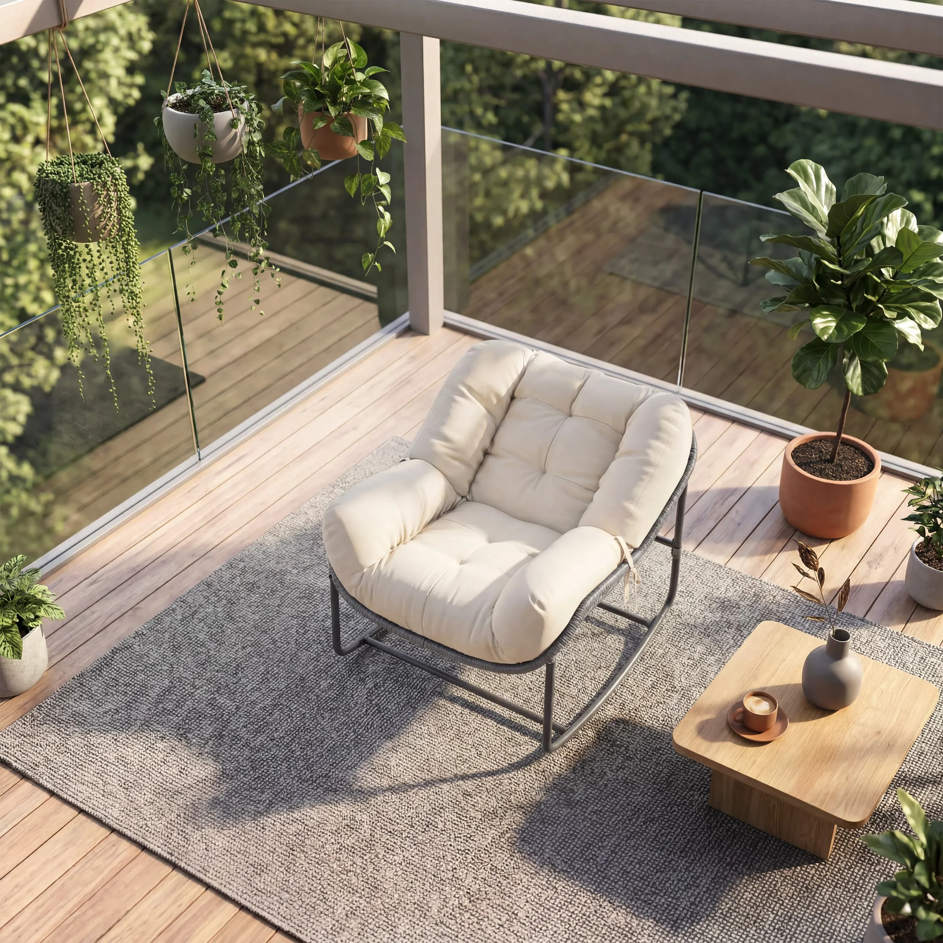 Outdoor Rocking Chair Oversized Egg-Shaped Wicker with Soft Cushion All-Weather Waterproof Rattan 330 lbs Capacity – for Patio, Garden, Balcony, Porch - view 5