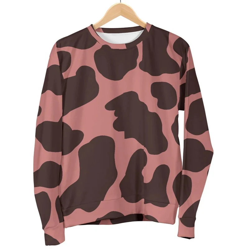 3D Animal Stripe Dairy Cow Print Spring Autumn Fashion Trend Neck Hoodie Sweatshirts Street Hip Hop Men Women Long Sleeve Tees